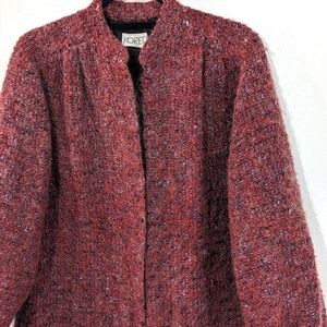 VTG ILGWU Koret Burgundy Red Knit Wool Boucle Open Front Blazer Jacket Womens